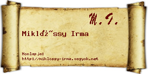 Miklóssy Irma névjegykártya